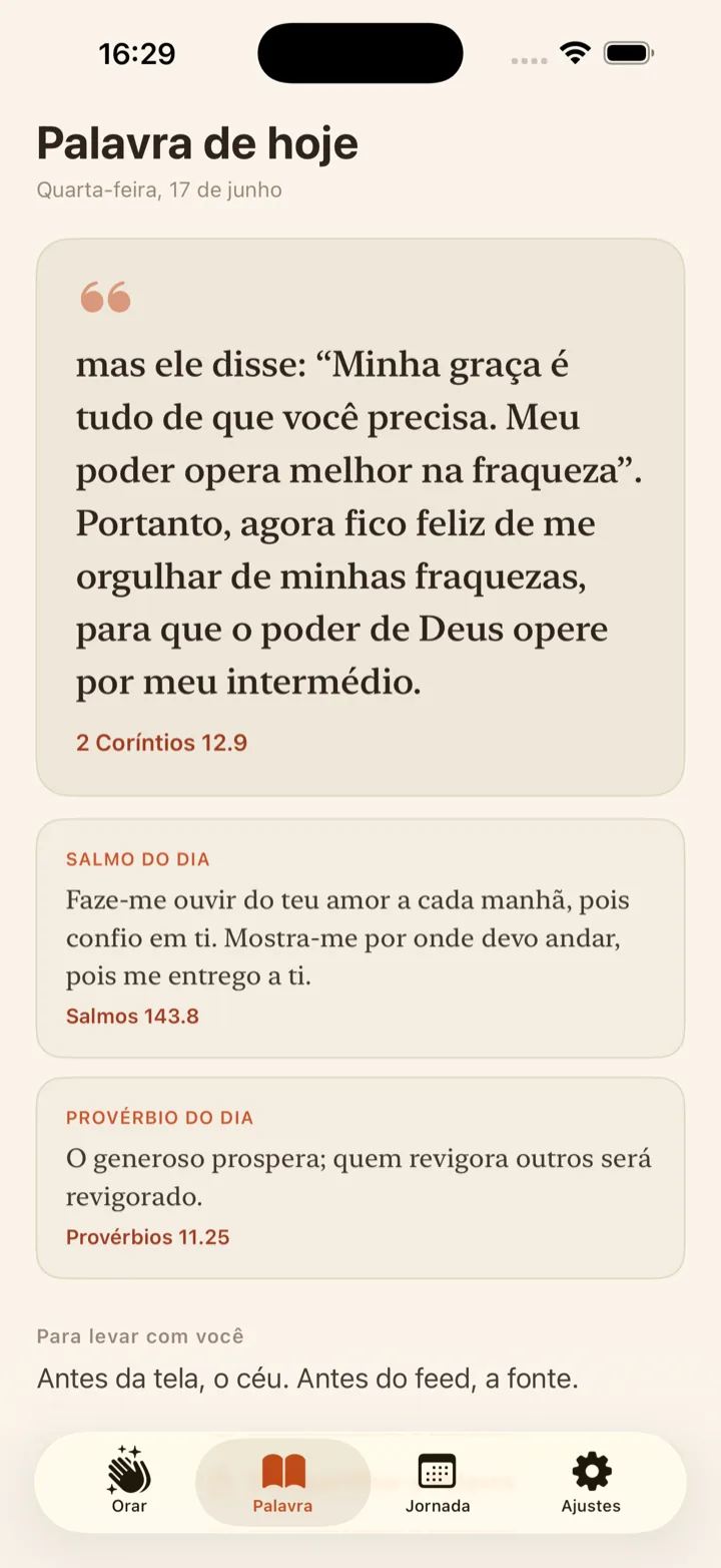 Word screen: verse of the day, a psalm, and a proverb